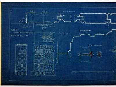 File:Arbetsritning för fastigheten nr 4 Hamngatan. Ytterportar och tak, blueprint - Hallwylska museet - 105258.tif