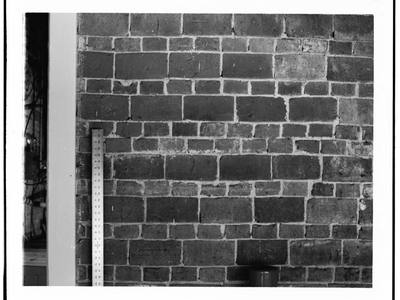 File:DETAILED VIEW OF UNUSUAL BRICK COURSING ON ROOT CELLAR WALL, WITH SCALE - Mitchell House, Pleasant Hill, Lane County, OR HABS ORE,20-PLEHI.V-1-3.tif